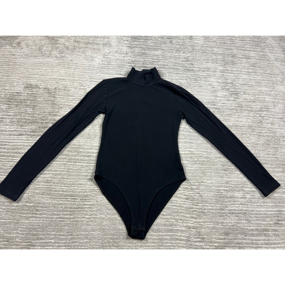 MANGOPOP Bodysuit Women XS Black Mock Neck Long Sleeve Solid Slim Fit Layering